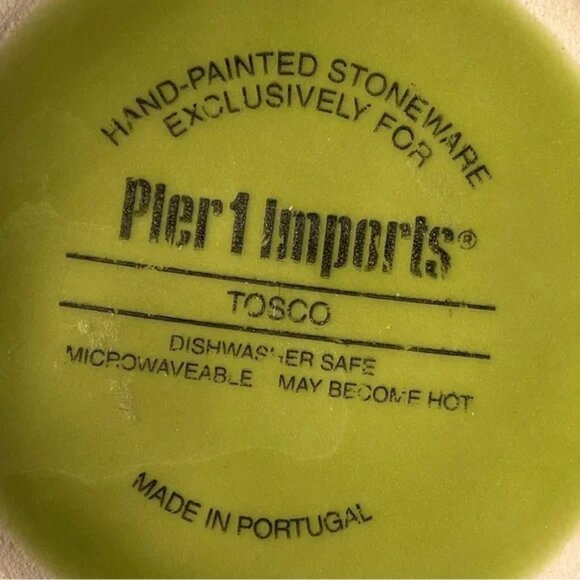 PIER 1 IMPORTS Handpainted Green Bowl TOSCO Stoneware Exclusive Embossed 6" - Picture 7 of 7